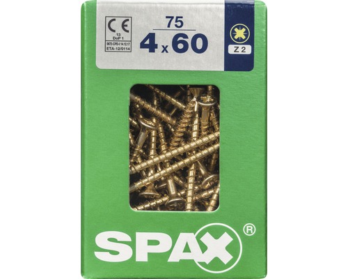 Spax Universalschraube Kreuzschlitz PZ 2, Senkkopf, Holz-Vollgewinde, 4x60 mm, 75 Stück Spax Universalschraube Kreuzschlitz PZ 2, Senkkopf, Holz-Vollgewinde, 4x60 mm, 75 Stück