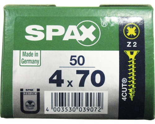 Spax Universalschraube Kreuzschlitz PZ 2, Senkkopf, Holz-Vollgewinde, 4x70 mm, 50 Stück Spax Universalschraube Kreuzschlitz PZ 2, Senkkopf, Holz-Vollgewinde, 4x70 mm, 50 Stück