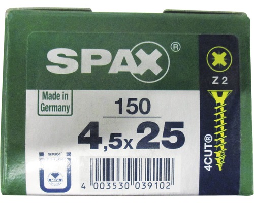 Spax Universalschraube Kreuzschlitz PZ 2, Senkkopf, Holz-Vollgewinde, 4,5x25 mm, 150 Stück Spax Universalschraube Kreuzschlitz PZ 2, Senkkopf, Holz-Vollgewinde, 4,5x25 mm, 150 Stück