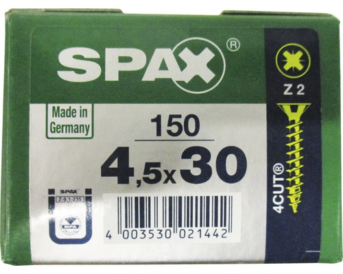 Spax Universalschraube Kreuzschlitz PZ 2, Senkkopf, Holz-Vollgewinde, 4,5x30 mm, 150 Stück Spax Universalschraube Kreuzschlitz PZ 2, Senkkopf, Holz-Vollgewinde, 4,5x30 mm, 150 Stück