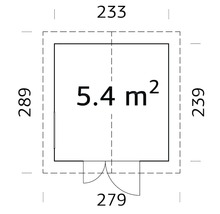 Grundrisszeichnung mit Maßen: 233 x 289 cm, Fläche 5,4 m²