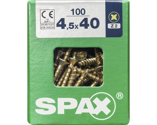Spax Universalschraube Kreuzschlitz PZ 2, Senkkopf, Holz-Vollgewinde, 4,5x40 mm, 100 Stück Spax Universalschraube Kreuzschlitz PZ 2, Senkkopf, Holz-Vollgewinde, 4,5x40 mm, 100 Stück