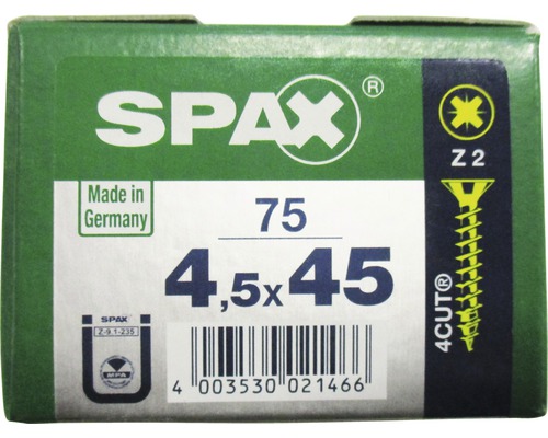 Spax Universalschraube Kreuzschlitz PZ 2, Senkkopf, Holz-Vollgewinde, 4,5x45 mm, 75 Stück Spax Universalschraube Kreuzschlitz PZ 2, Senkkopf, Holz-Vollgewinde, 4,5x45 mm, 75 Stück