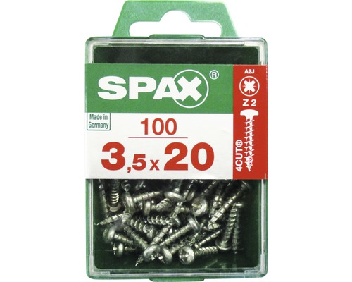Spax Universalschraube Kreuzschlitz PZ 2, Halbrundkopf, 3,5x20 mm, 100 Stück Spax Universalschraube Kreuzschlitz PZ 2, Halbrundkopf, 3,5x20 mm, 100 Stück