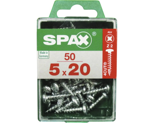 Spax Universalschraube T 20, Halbrundkopf, 5x20 mm, 50 Stück Spax Senkkopfschrauben 5 mal 20 Millimeter, 50 Stück, A2J, Z2, 4CUT