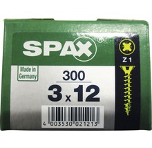Spax Universalschraube Kreuzschlitz PZ 1, Senkkopf, Holz-Vollgewinde, 3x12 mm, 300 Stück