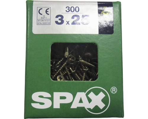 Spax Universalschraube Kreuzschlitz PZ 1, Senkkopf, Holz-Vollgewinde, 3x25 mm, 300 Stück Spax Universalschraube Kreuzschlitz PZ 1, Senkkopf, Holz-Vollgewinde, 3x25 mm, 300 Stück