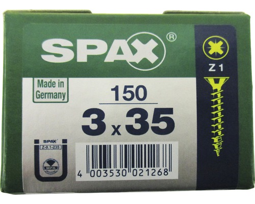 Spax Universalschraube Kreuzschlitz PZ 1, Senkkopf, Holz-Vollgewinde, 3x35 mm, 150 Stück Spax Universalschraube Kreuzschlitz PZ 1, Senkkopf, Holz-Vollgewinde, 3x35 mm, 150 Stück