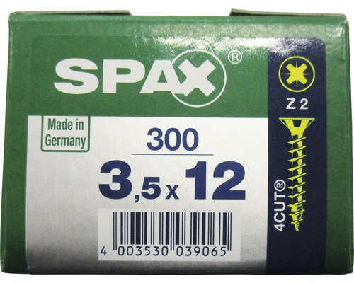 Spax Universalschraube Kreuzschlitz PZ 2, Senkkopf, Holz-Vollgewinde, 3,5x12 mm, 300 Stück Spax Universalschraube Kreuzschlitz PZ 2, Senkkopf, Holz-Vollgewinde, 3,5x12 mm, 300 Stück