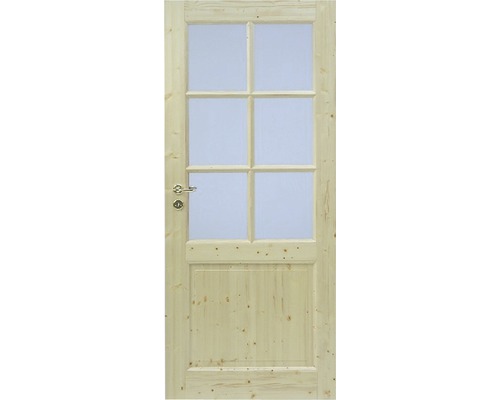 Holztür mit Glaseinsatz und Beschlägen