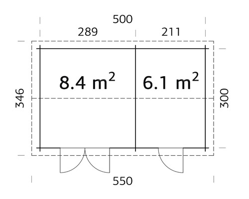 Grundriss eines Gartenhauses mit Flächenangaben