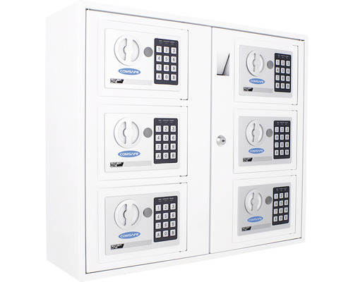 Schließfachschrank mit sechs Fächern und digitalem Zahlenschloss