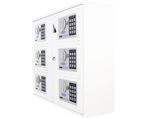 Schließfachanlage mit sechs Fächern und digitalem Zahlenschloss