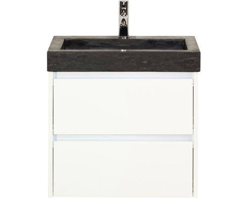 Waschbeckenunterschrank Sanox Dante Naturstein 58x61x45,5 cm mit Natursteinwaschbecken weiß hochglanz