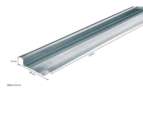 Metall Hutprofil mit den Maßen 2,60 Meter Länge, 98 Millimeter Breite und 15 Millimeter Höhe