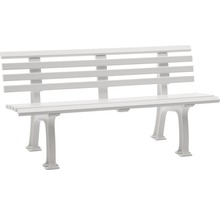 Weiße Gartenbank aus Kunststoff mit Rückenlehne