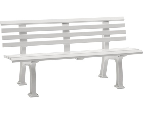 Weiße Gartenbank aus Kunststoff mit Rückenlehne