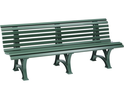 Parkbank mit Rückenlehne aus Holz und Metall