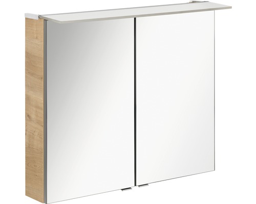 LED-Spiegelschrank Fackelmann b.perfekt 2-türig 80x69x15 cm eiche hell Spiegelschrank mit zwei Türen und Holzdekor an den Seiten