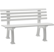 Weiße Gartenbank aus Kunststoff mit Lattenmuster