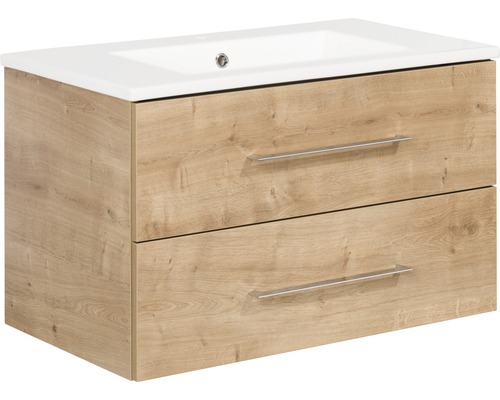 Waschbeckenunterschrank Fackelmann B.perfekt 80x49x47,5 cm mit Keramikwaschbecken asteiche Waschtischunterschrank mit zwei Schubladen und Aufsatzwaschbecken
