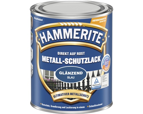 Hammerite Metallschutzlack, direkt auf Rost, glänzend blau, im Farbeimer