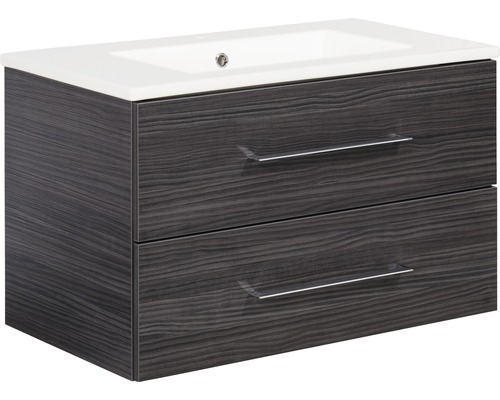 Waschbeckenunterschrank Fackelmann B.perfekt 80x49x47,5 cm mit Keramikwaschbecken dark-oak Waschtischunterschrank mit zwei Schubladen und Waschbecken