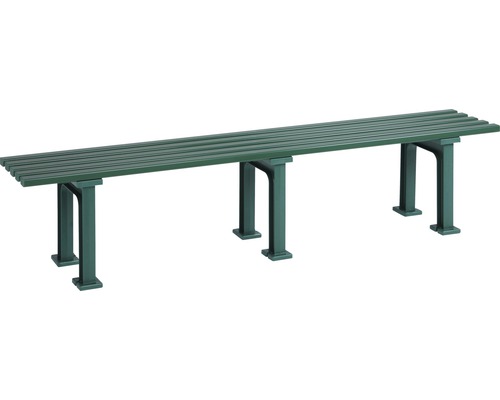 Grüne Bank mit Lattenrost und Metallgestell