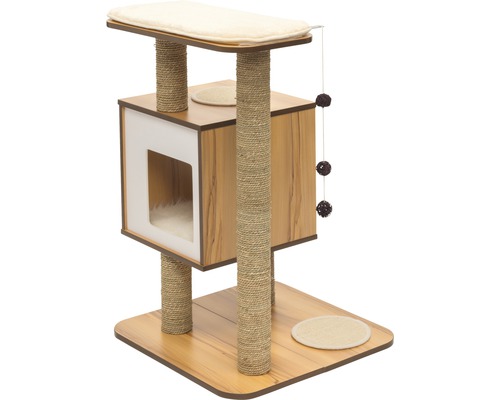 Katzenkratzbaum mit Liegefläche, Kratzsäulen, Höhle und Spielzeug