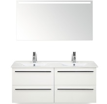 Badmöbel-Set Sanox Seville Keramik 160x35x35 cm Doppel-Keramikwaschbecken 4 Schubladen weiß hochglanz mit LED-Beleuchtung