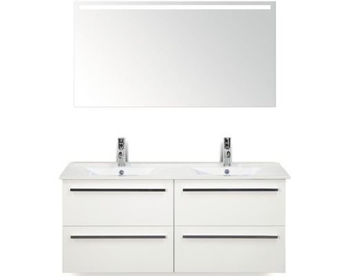 Badmöbel-Set Sanox Seville Keramik 160x35x35 cm Doppel-Keramikwaschbecken 4 Schubladen weiß hochglanz mit LED-Beleuchtung Badmöbel-Set Sanox Seville Keramik 160x35x35 cm Doppel-Keramikwaschbecken 4 Schubladen weiß hochglanz mit LED-Beleuchtung