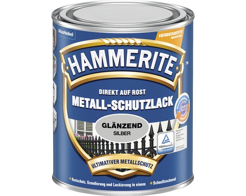 Hammerite Metallschutzlack, silber glänzend, im Metalleimer