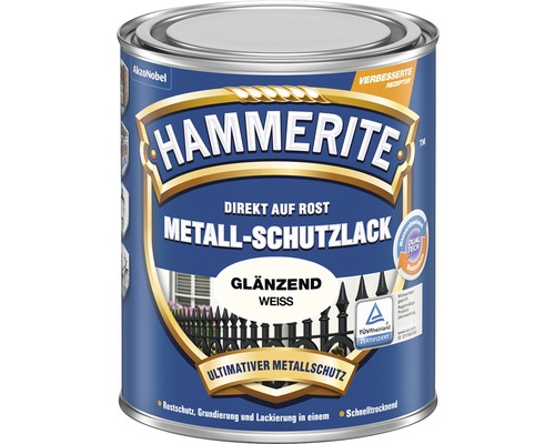 HAMMERITE Metall-Schutzlack glänzend weiß 750 ml Hammerite Metallschutzlack, glänzend, weiss, im Metalleimer