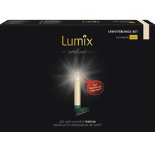 Lumix Superlight kabellose Christbaumkerze Erweiterungsset Elfenbein Mini auf schwarzem Hintergrund