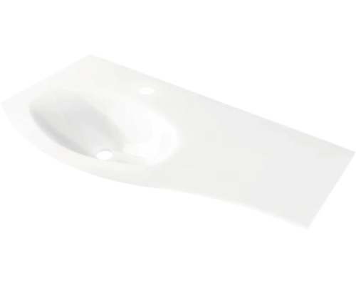 Glas-Möbelwaschtisch Baden Haus Sting geschwungen Ablage rechts 104x51 cm weiß Waschbecken aus Sanitärkeramik