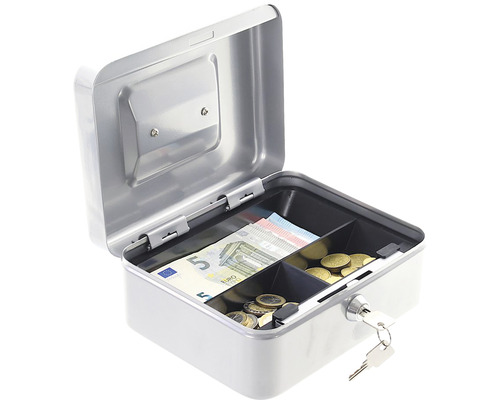 Geldkassette Rottner 2 silber, Außenmaß: B, H, T: 200x90x165 mm
