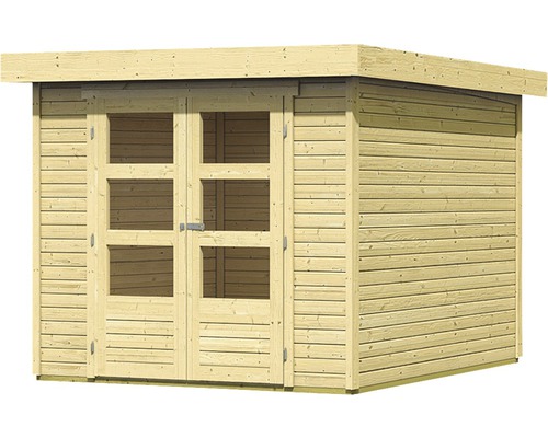 Holzgartenhaus mit Doppeltür und Fenstern