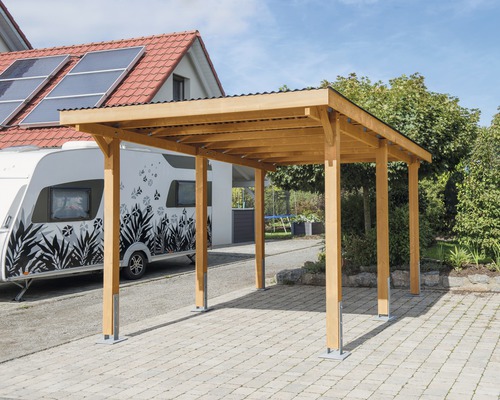 Einzelcarport Konsta Vertika mit Aluminium-Dach 301x504 cm honigfarben