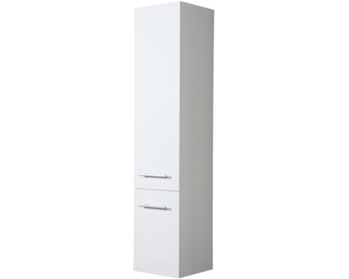 Weißer Bad-Hochschrank mit zwei Schubladen und Griffen