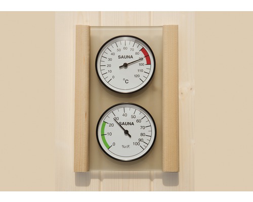 Sauna Hygro- und Thermometerset Weka mit Glasplatte und Holzrahmen