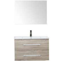 Badmöbel-Set Sanox Stretto Keramik 170x81x39 cm Keramikwaschbecken Eiche grau mit Spiegel