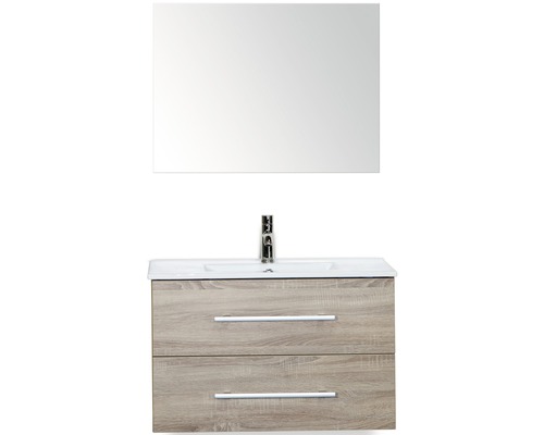 Badmöbel-Set Sanox Stretto Keramik 170x81x39 cm Keramikwaschbecken Eiche grau mit Spiegel Badmöbel-Set Sanox Stretto Keramik 170x81x39 cm Keramikwaschbecken Eiche grau mit Spiegel