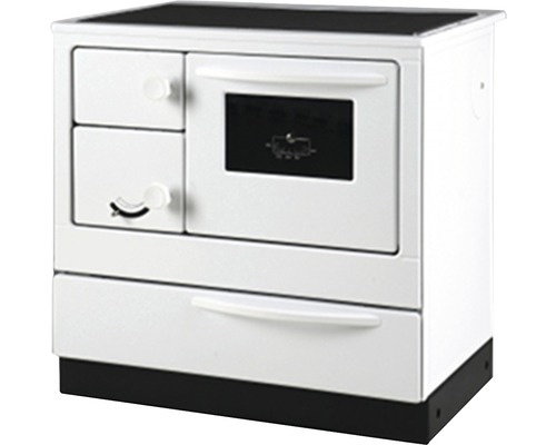 Dauerbrandherd Thorma ÖKONOM 85 de Luxe weiß Backofen rechts mit Stahlplatten-Kochfeld Küchenofen mit Kochfeld und Backofen