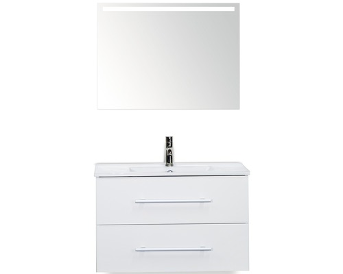 Badmöbel-Set Sanox Stretto Keramik 170x81x39 cm Keramikwaschbecken weiß hochglanz mit LED-Beleuchtung