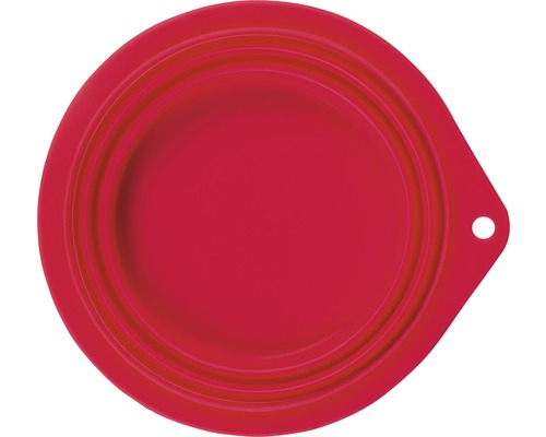 Roter, runder Hundenapf aus Silikon mit Aufhängeloch
