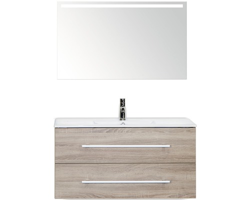 Badmöbel-Set Sanox Stretto Keramik 170x101x39 cm Keramikwaschbecken Eiche grau mit LED-Beleuchtung Badmöbel-Set Sanox Stretto Keramik 170x101x39 cm Keramikwaschbecken Eiche grau mit LED-Beleuchtung