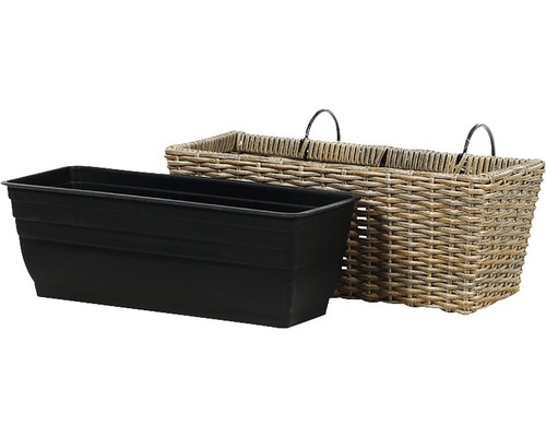 Balkonkasten aus Rattan mit Kunststoffeinsatz