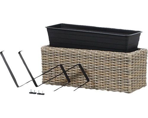 Blumenkasten mit Rattanoptik, Einsatz und Halterungen