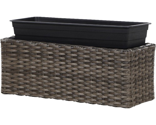 Blumenkasten mit Rattanoptik und Pflanzeinsatz