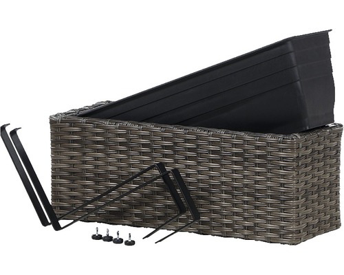 Blumenkasten aus Polyrattan mit Einsatz, Füßen und Halterungen